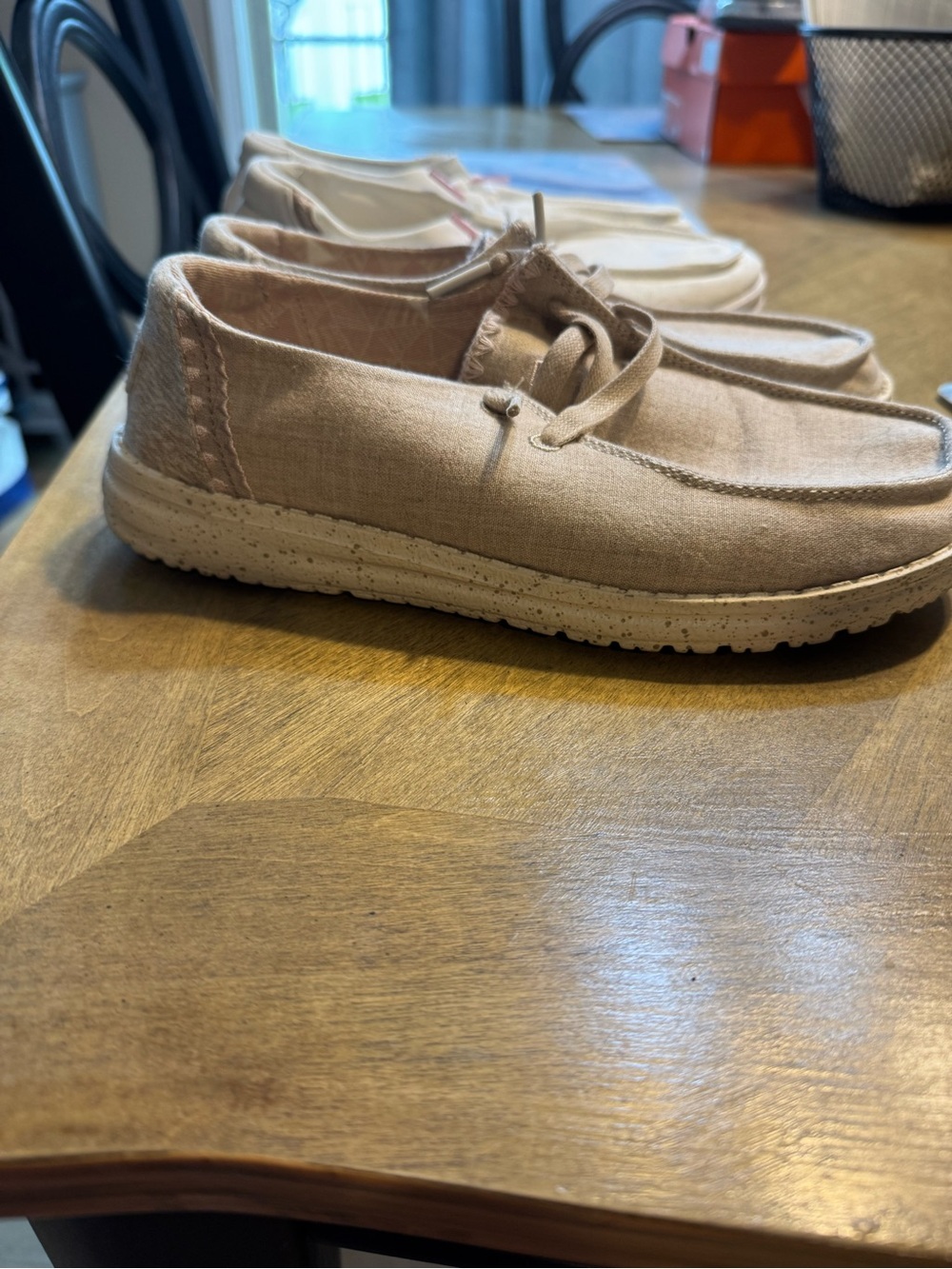 Hey Dude Women’s Slip-On Sneakers in Light Beige and White - Picture 5 of 7